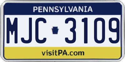 PA license plate MJC3109