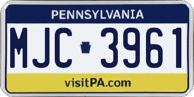 PA license plate MJC3961