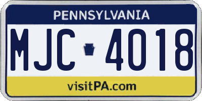 PA license plate MJC4018