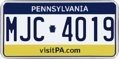 PA license plate MJC4019
