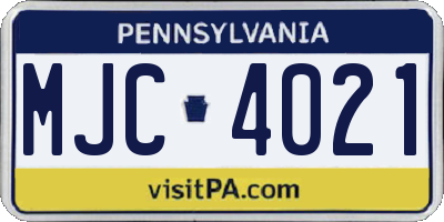 PA license plate MJC4021