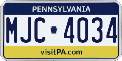 PA license plate MJC4034