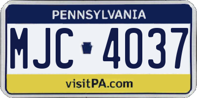 PA license plate MJC4037