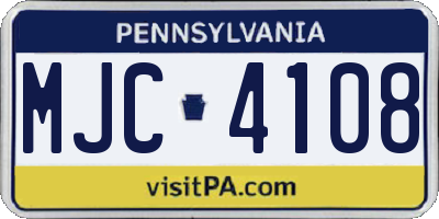PA license plate MJC4108