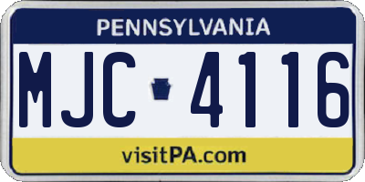 PA license plate MJC4116