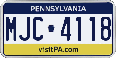 PA license plate MJC4118
