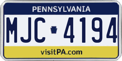 PA license plate MJC4194