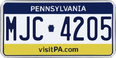 PA license plate MJC4205