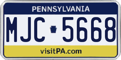 PA license plate MJC5668