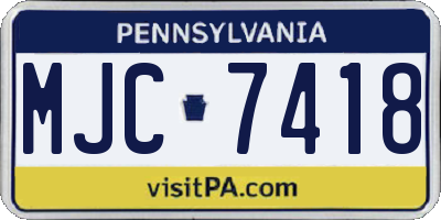 PA license plate MJC7418