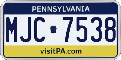 PA license plate MJC7538
