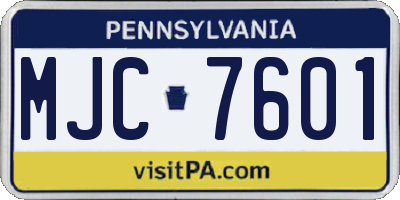 PA license plate MJC7601