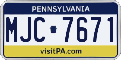 PA license plate MJC7671