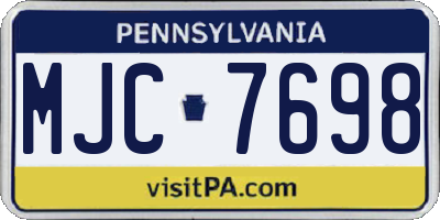 PA license plate MJC7698