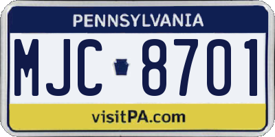 PA license plate MJC8701