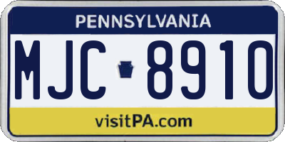 PA license plate MJC8910