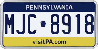 PA license plate MJC8918