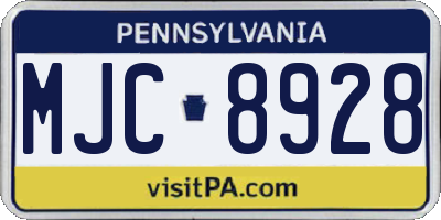 PA license plate MJC8928