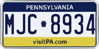 PA license plate MJC8934