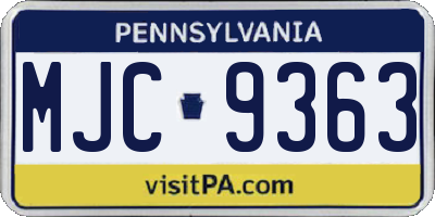 PA license plate MJC9363