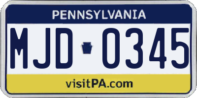 PA license plate MJD0345
