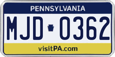 PA license plate MJD0362