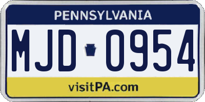 PA license plate MJD0954