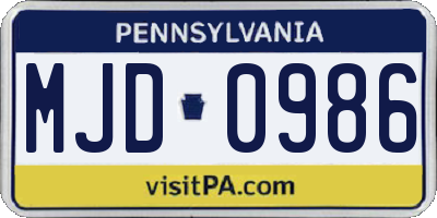 PA license plate MJD0986