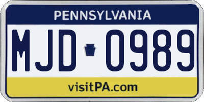 PA license plate MJD0989