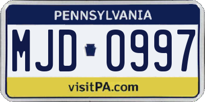 PA license plate MJD0997