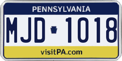PA license plate MJD1018