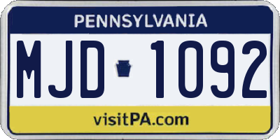 PA license plate MJD1092