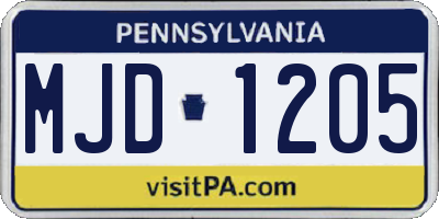 PA license plate MJD1205