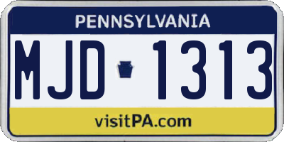 PA license plate MJD1313