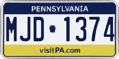 PA license plate MJD1374