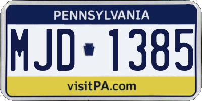 PA license plate MJD1385