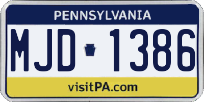 PA license plate MJD1386