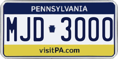 PA license plate MJD3000