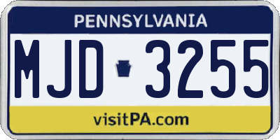 PA license plate MJD3255