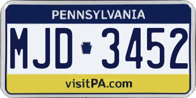 PA license plate MJD3452