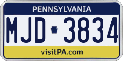 PA license plate MJD3834