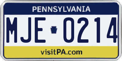PA license plate MJE0214