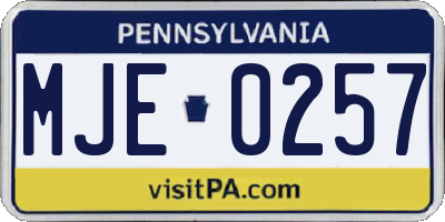 PA license plate MJE0257