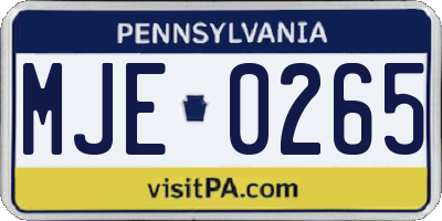 PA license plate MJE0265