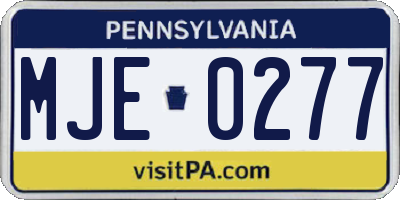 PA license plate MJE0277