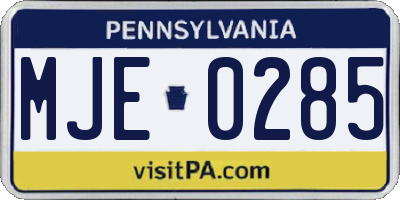 PA license plate MJE0285