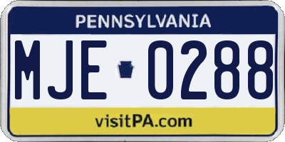 PA license plate MJE0288