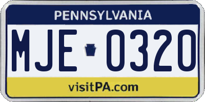 PA license plate MJE0320