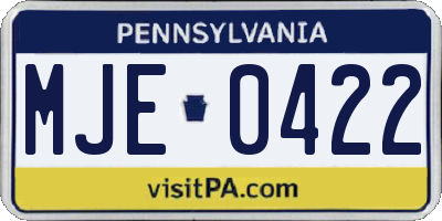 PA license plate MJE0422