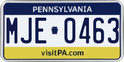 PA license plate MJE0463